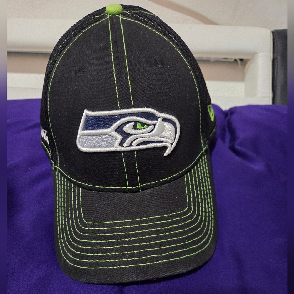 Seattle Seahawks NFL Black and Lime Green Hat.